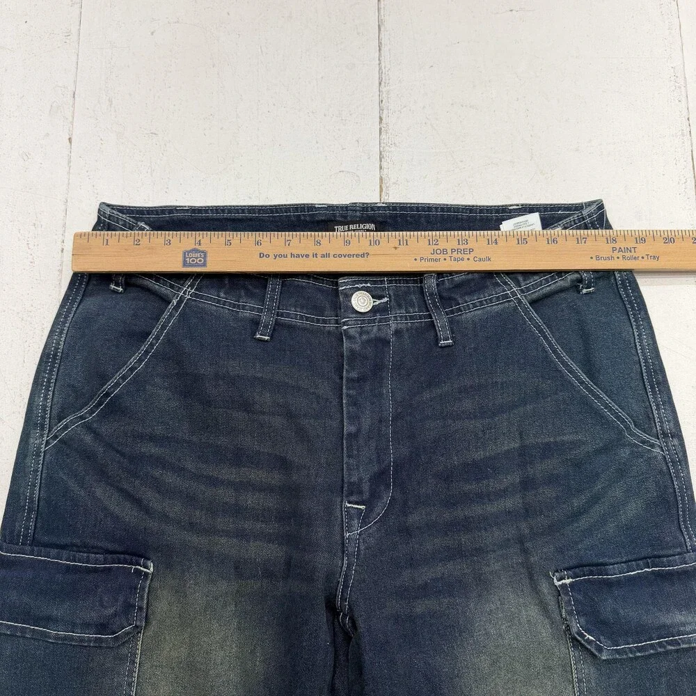 True Religion Jeans Mens 33x31 Blue Relaxed Straight Cargo Stretch Denim
